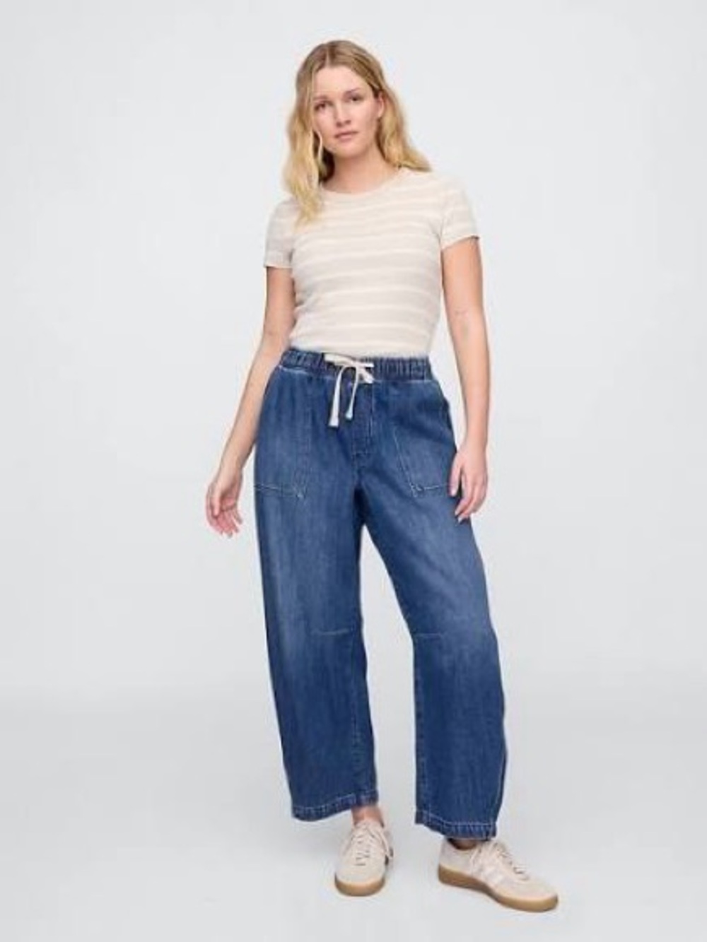 Gap Denim Pull On Barrel Leg Size Medium Dark Wash